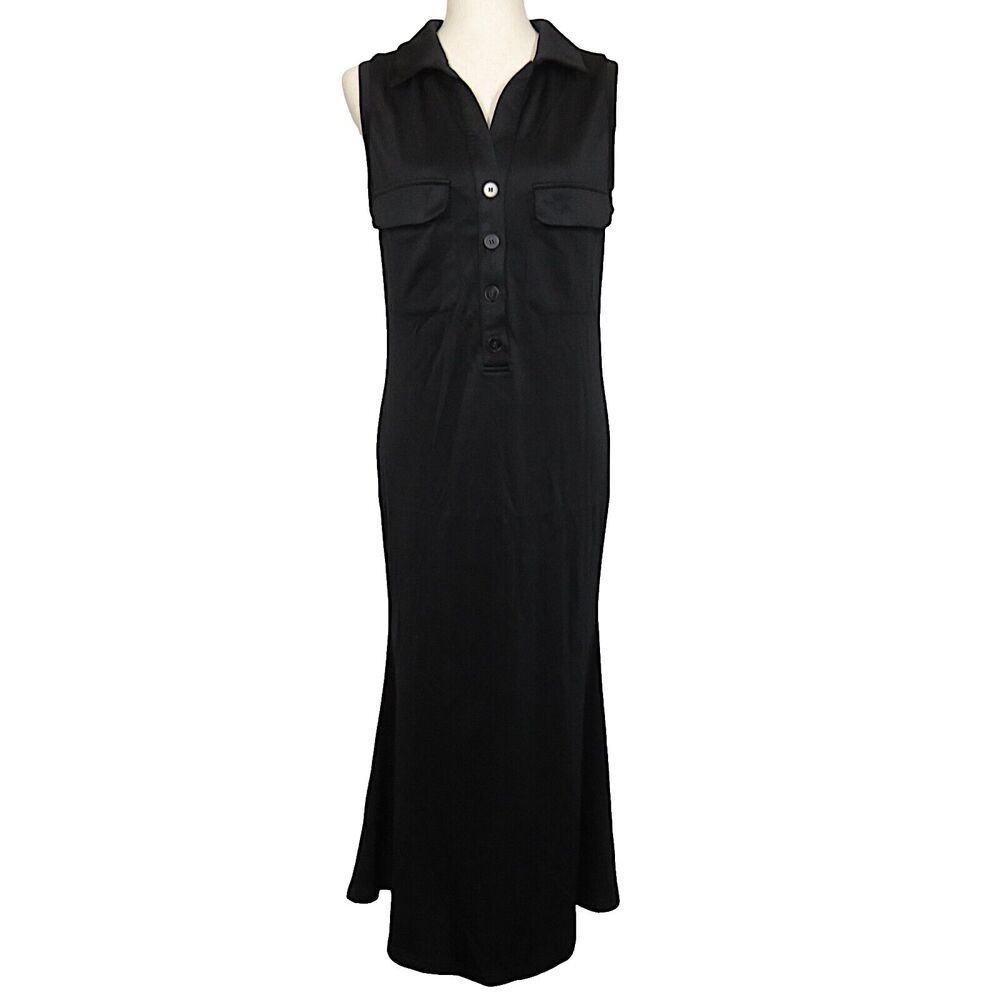 OGL Eco Friendly Black Flap Pocket Polo Midi Dress Size M